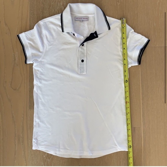 Orlebar Brown White Navy Striped Trim Polo Shirt Resortwear Tailored Fit Small - Picture 3 of 5